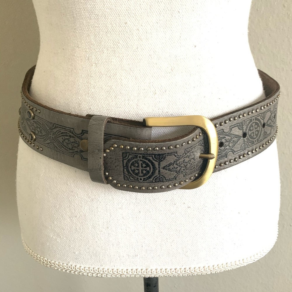 Rhinestone Studded Printed Leather Belt